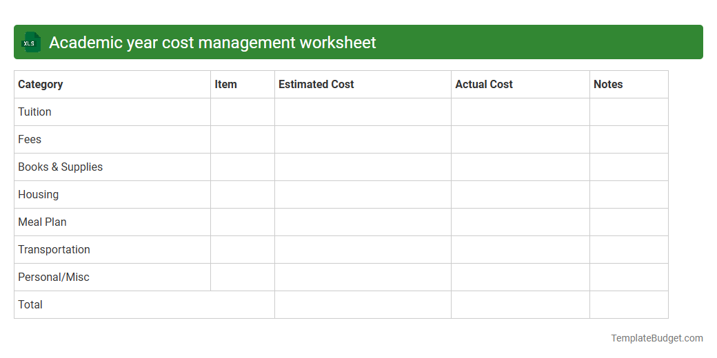 Academic year cost management worksheet