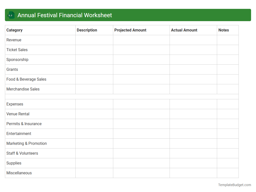 Annual Festival Financial Worksheet