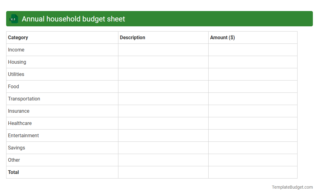 Annual household budget sheet