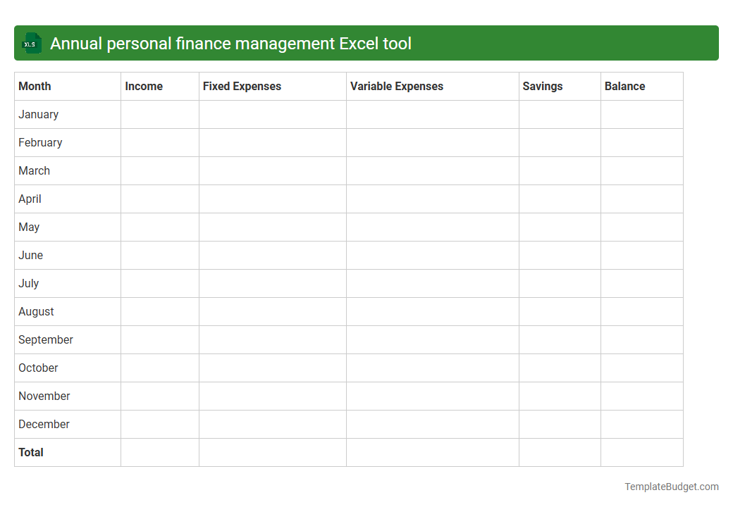 Annual personal finance management Excel tool