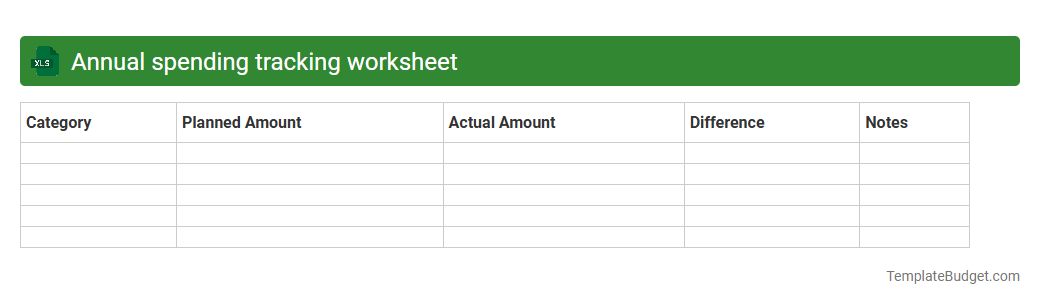 Annual spending tracking worksheet