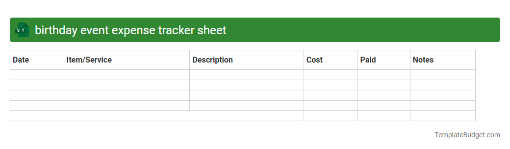 birthday event expense tracker sheet