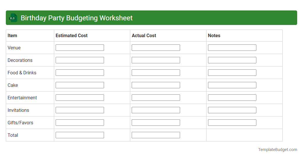 Birthday Party Budgeting Worksheet