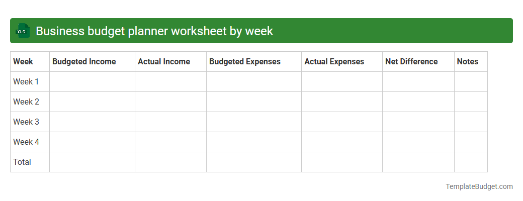 Business budget planner worksheet by week