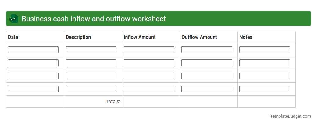 Business cash inflow and outflow worksheet