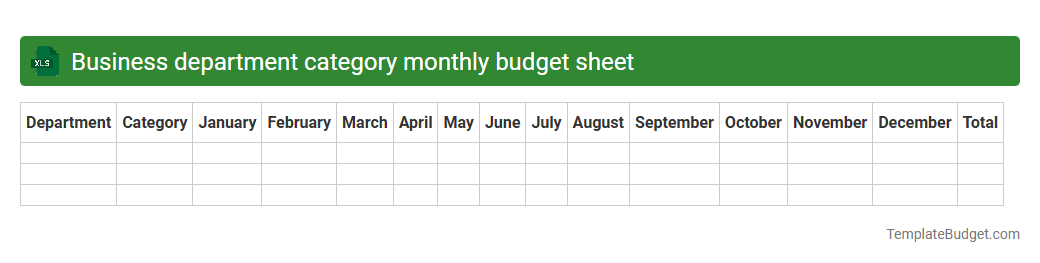 Business department category monthly budget sheet