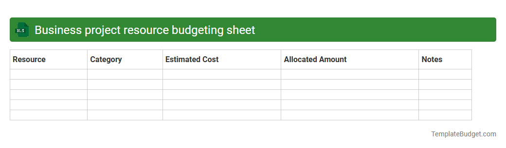 Business project resource budgeting sheet
