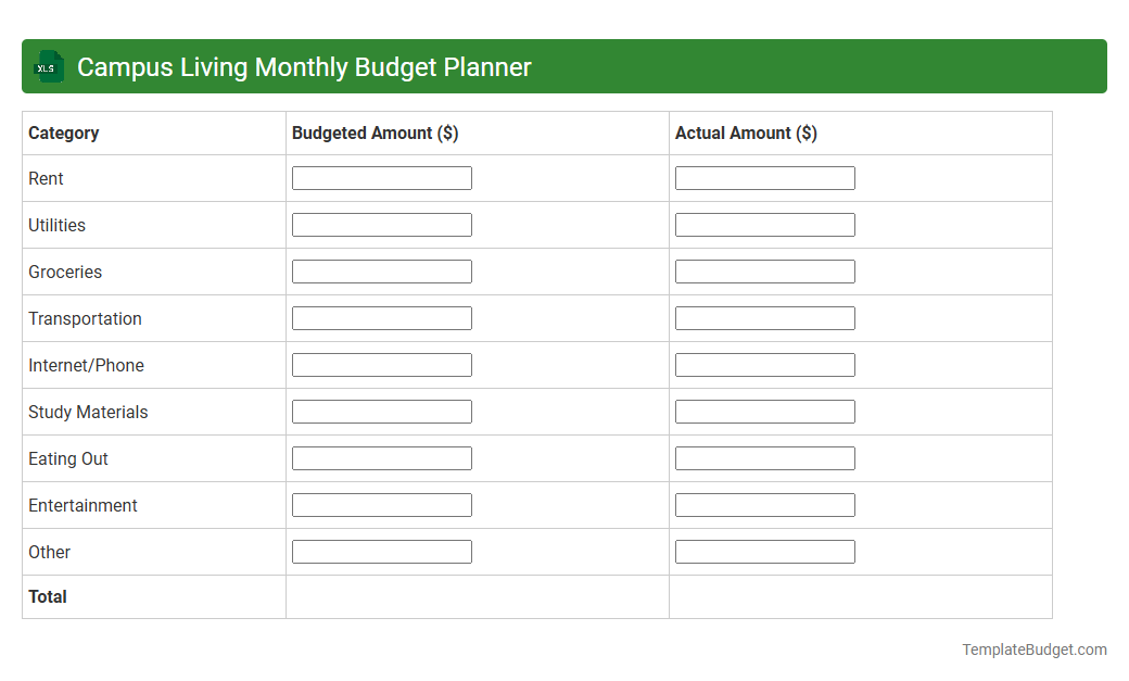 Campus Living Monthly Budget Planner