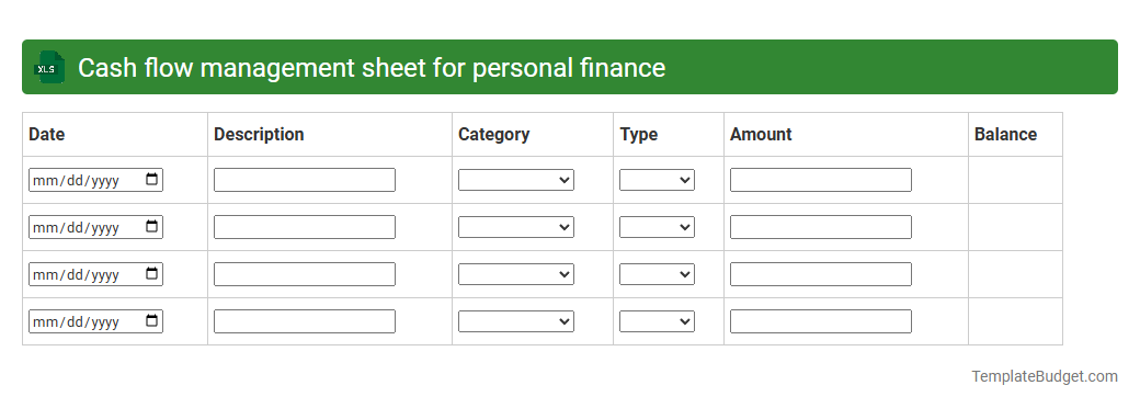 Cash flow management sheet for personal finance