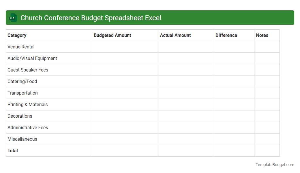 Church Conference Budget Spreadsheet Excel