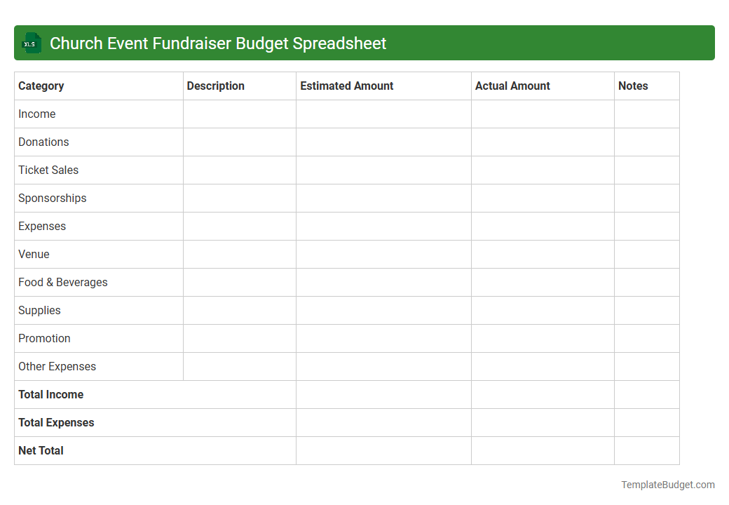 Church Event Fundraiser Budget Spreadsheet