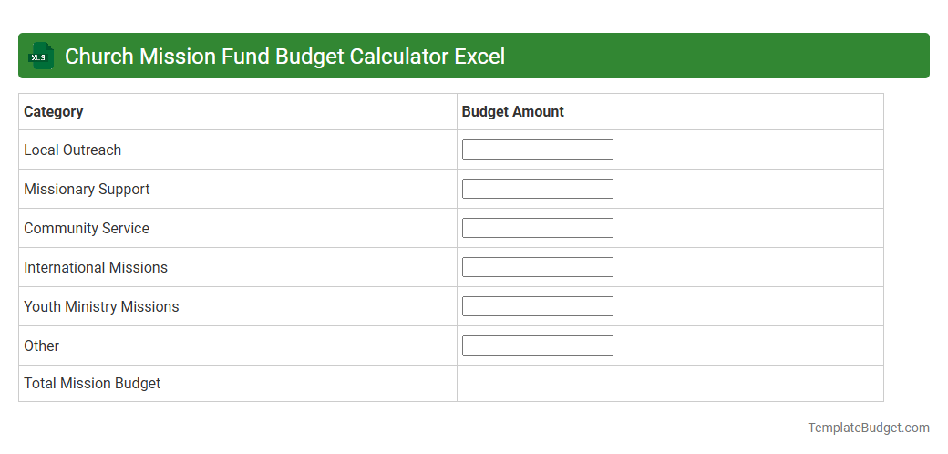 Church Mission Fund Budget Calculator Excel