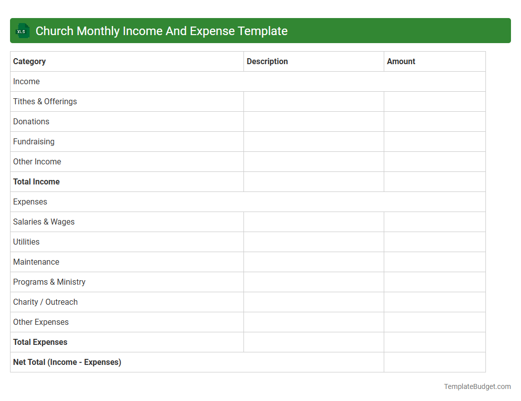 Church Monthly Income And Expense Template