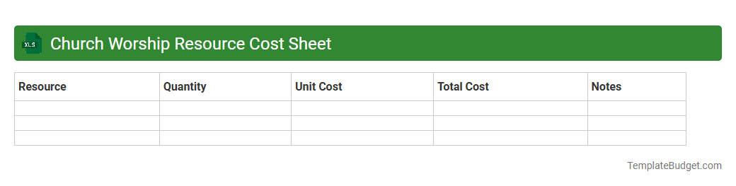 Church Worship Resource Cost Sheet