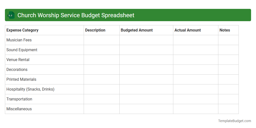 Church Worship Service Budget Spreadsheet