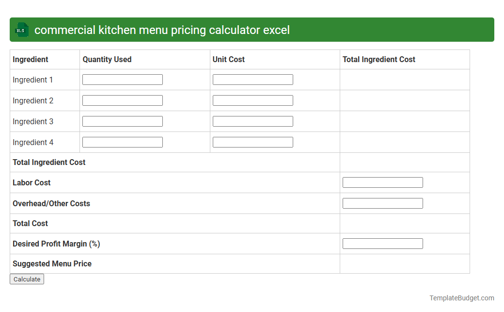 commercial kitchen menu pricing calculator excel