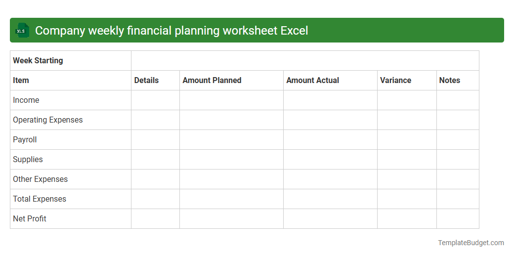 Company weekly financial planning worksheet Excel