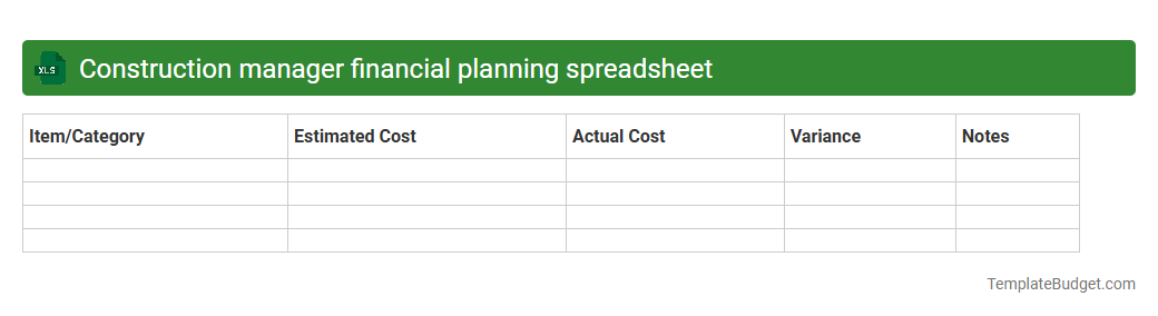 Construction manager financial planning spreadsheet