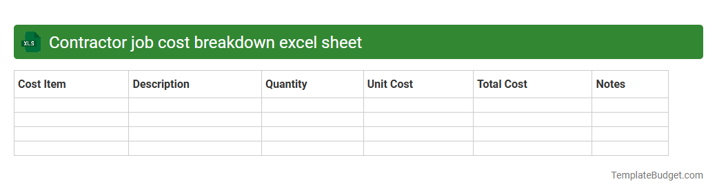 Contractor job cost breakdown excel sheet