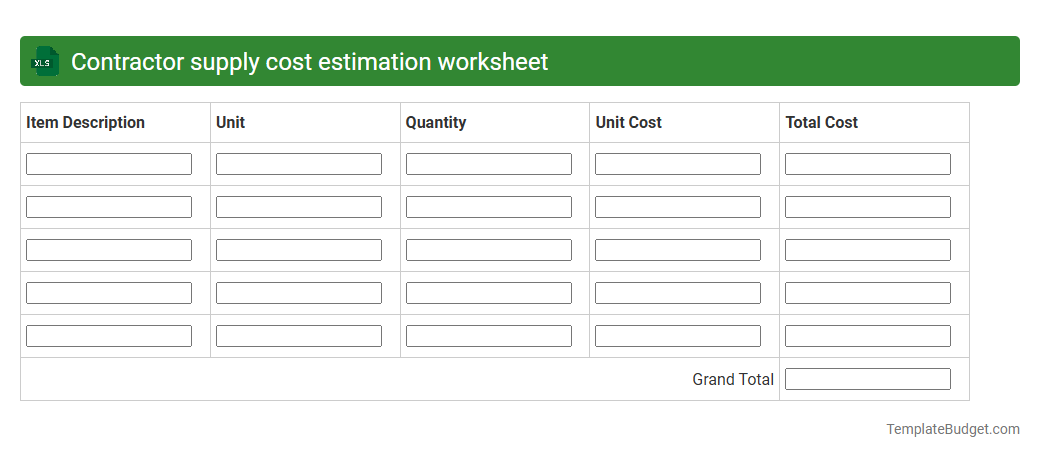 Contractor supply cost estimation worksheet