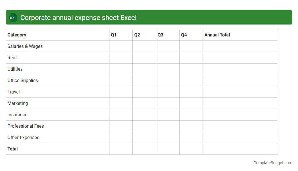 Corporate annual expense sheet Excel