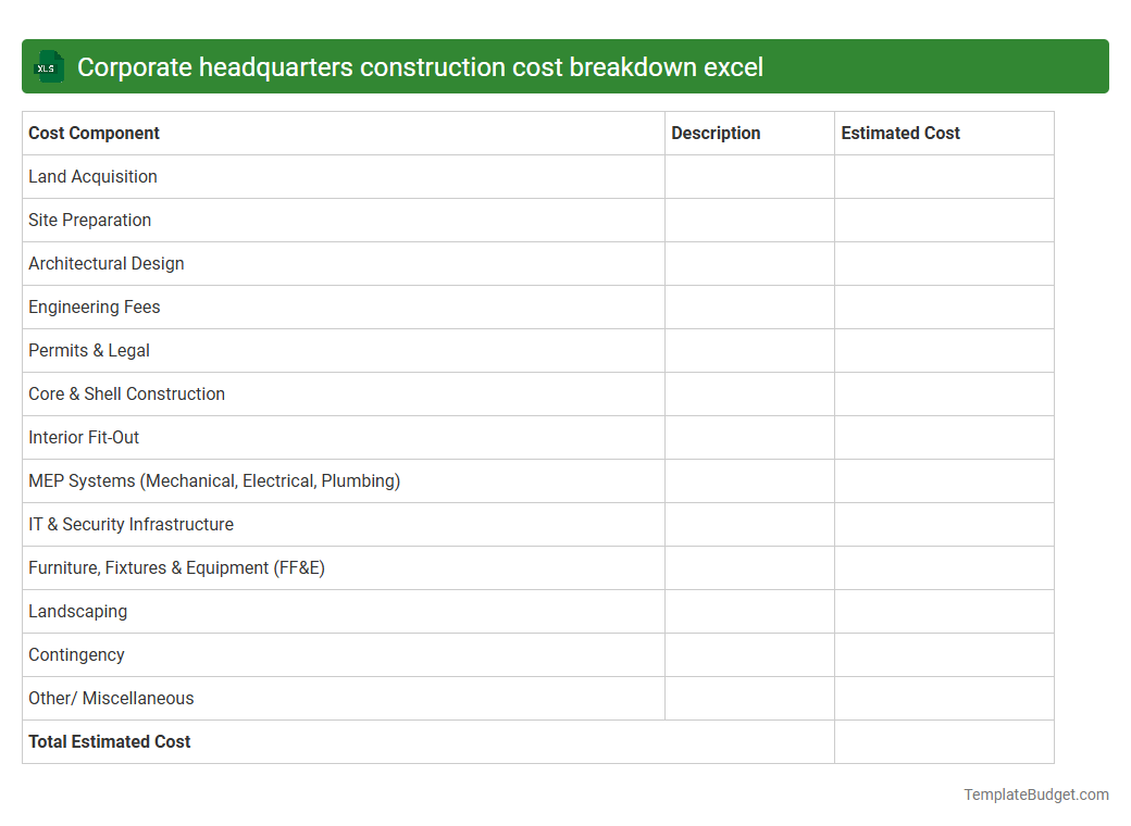Corporate headquarters construction cost breakdown excel