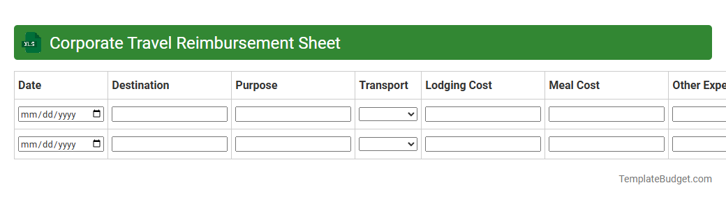 Corporate Travel Reimbursement Sheet