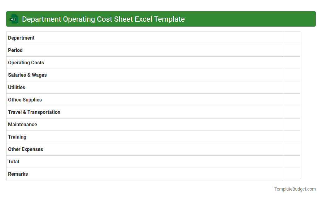 Department Operating Cost Sheet Excel Template