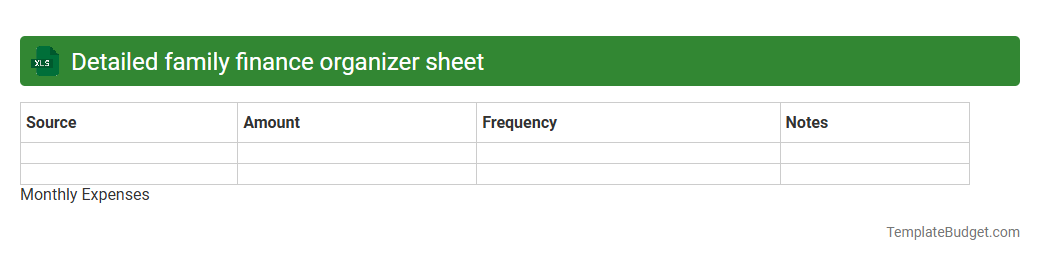 Detailed family finance organizer sheet