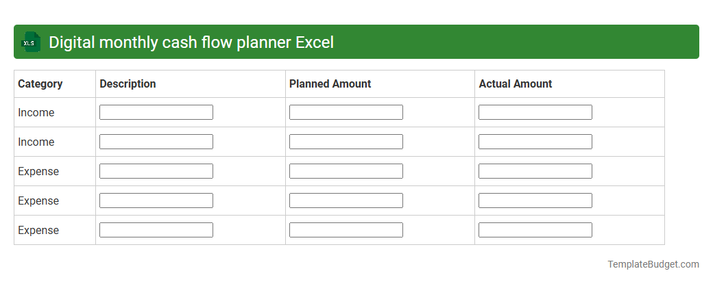 Digital monthly cash flow planner Excel