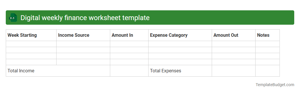 Digital weekly finance worksheet template