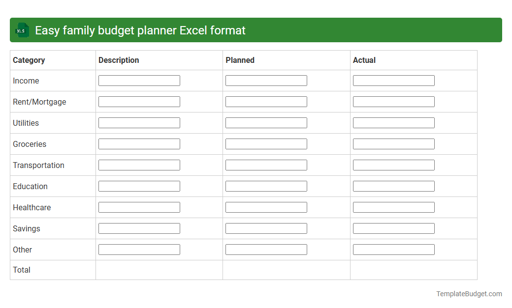 Easy family budget planner Excel format