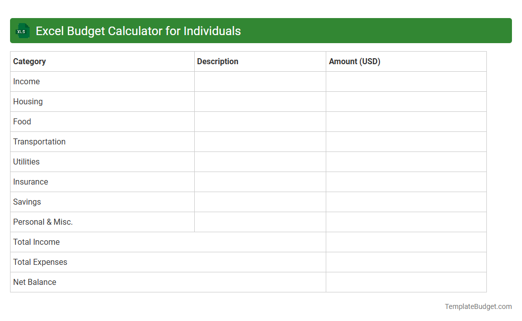 Excel Budget Calculator for Individuals