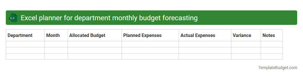 Excel planner for department monthly budget forecasting