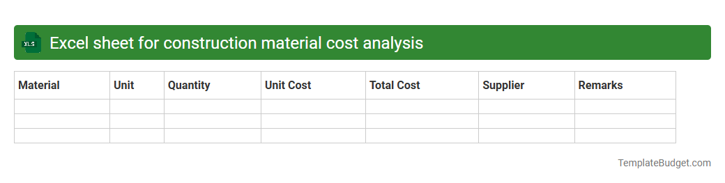Excel sheet for construction material cost analysis