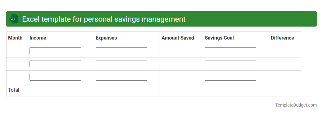 Excel template for personal savings management
