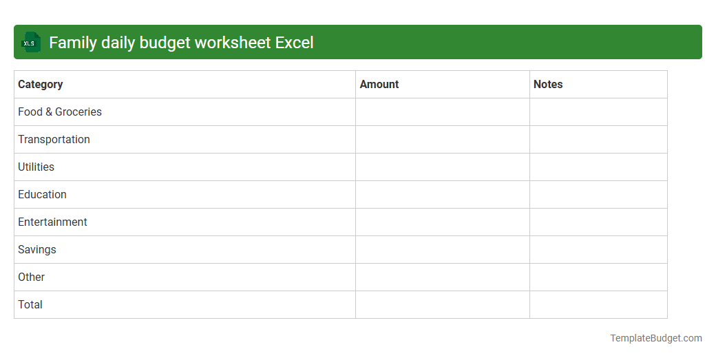 Family daily budget worksheet Excel