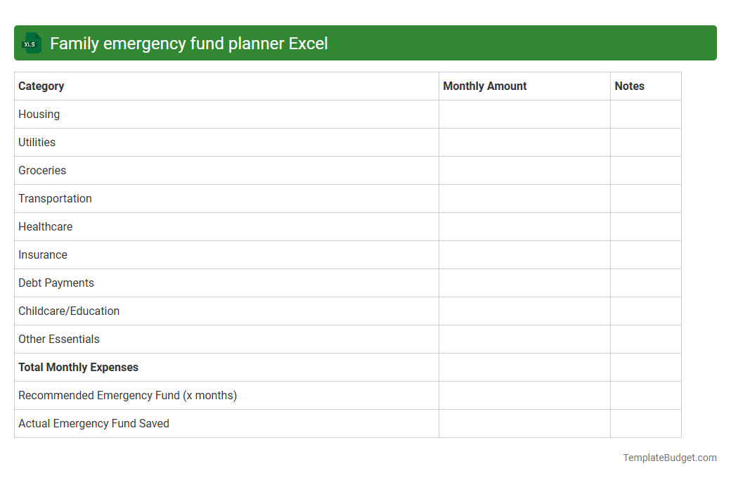 Family emergency fund planner Excel