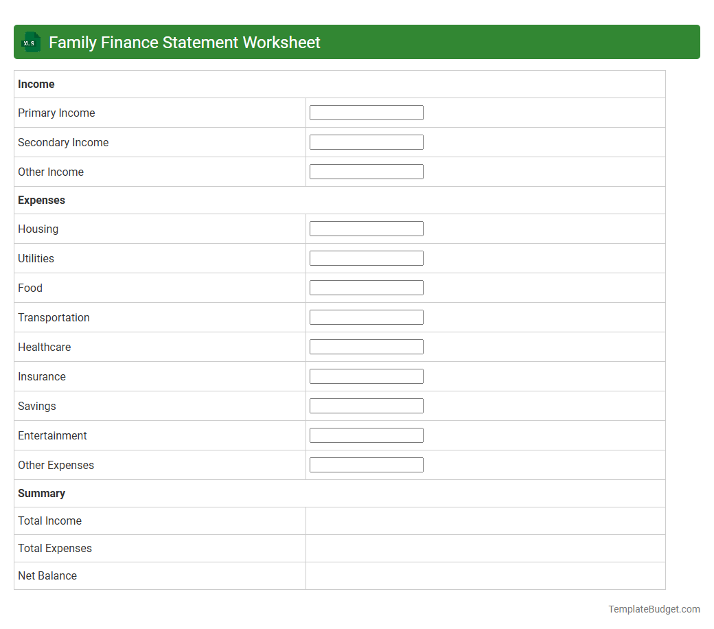Family Finance Statement Worksheet