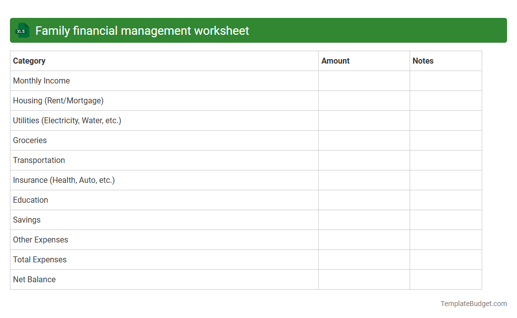 Family financial management worksheet