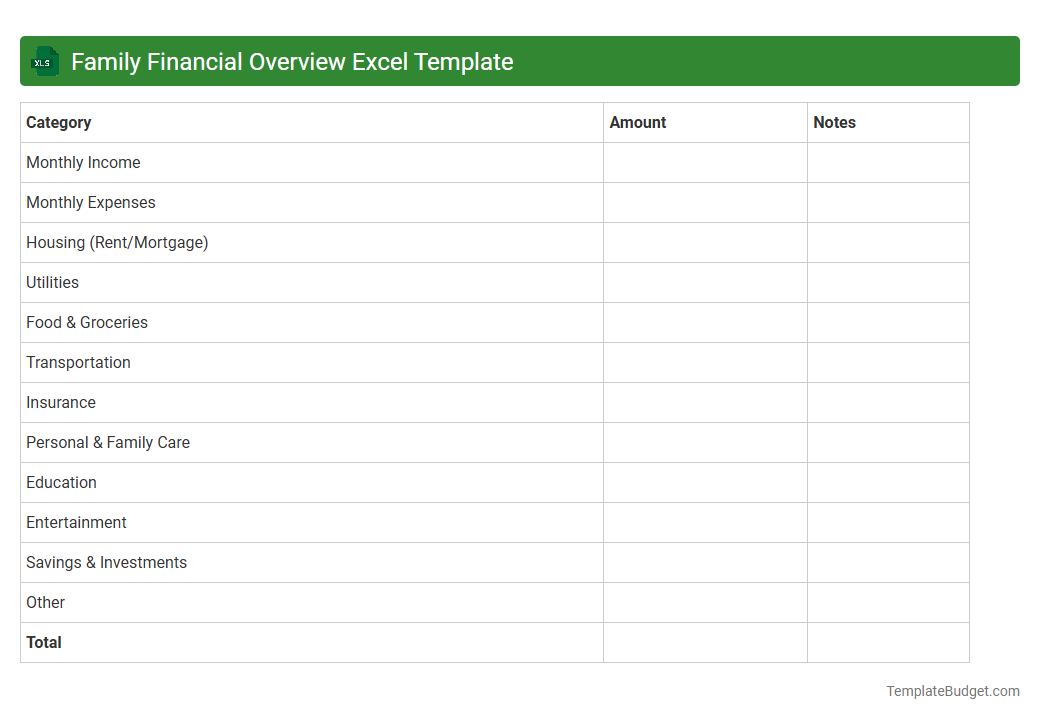 Family Financial Overview Excel Template