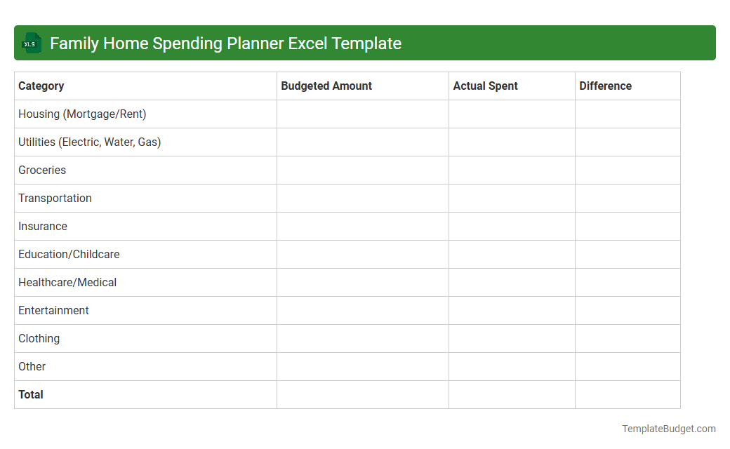 Family Home Spending Planner Excel Template