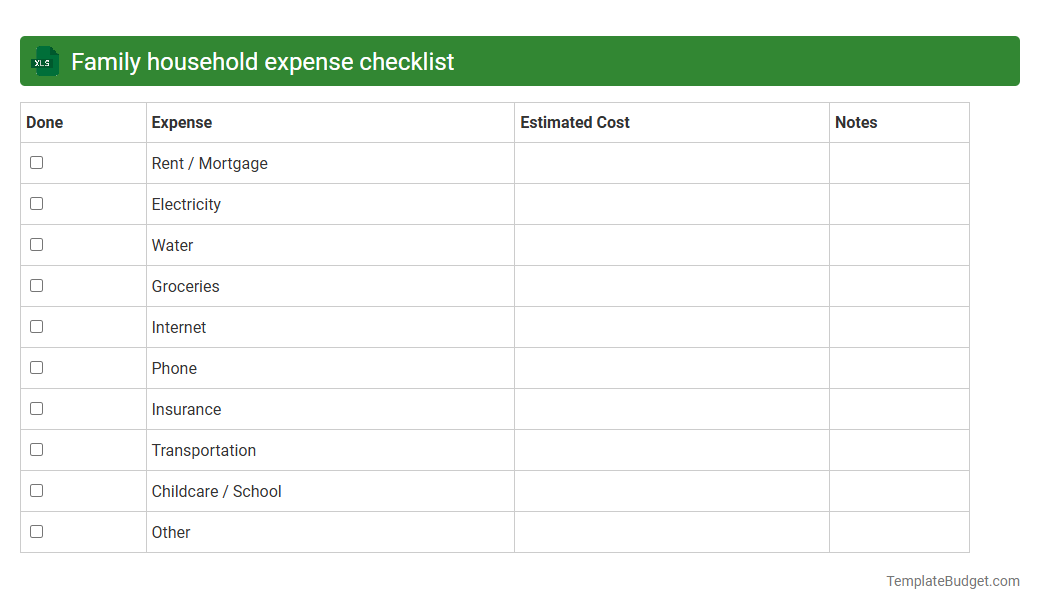 Family household expense checklist