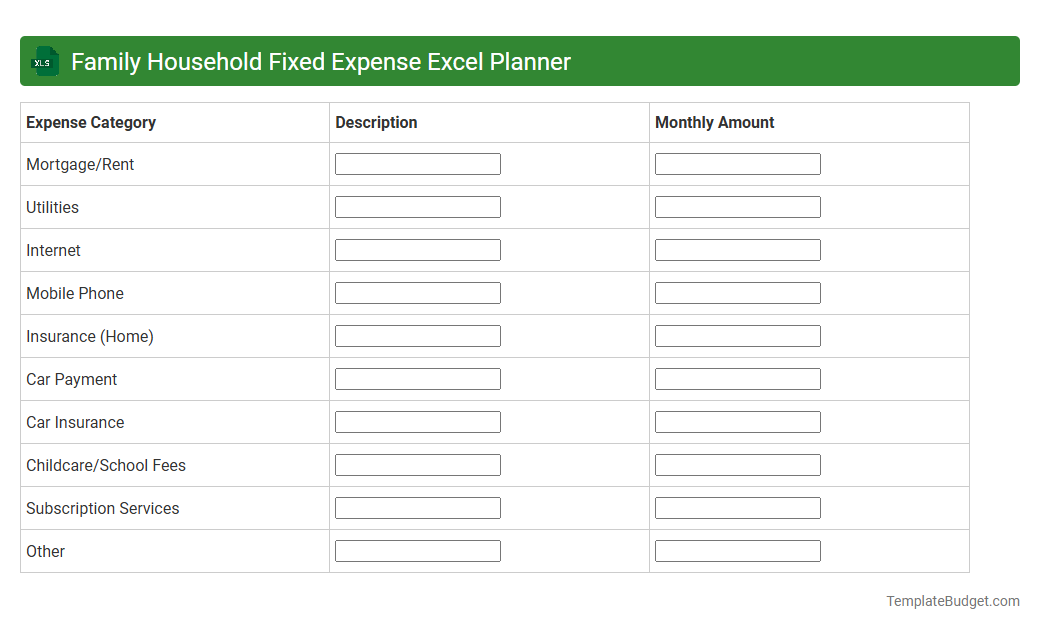 Family Household Fixed Expense Excel Planner