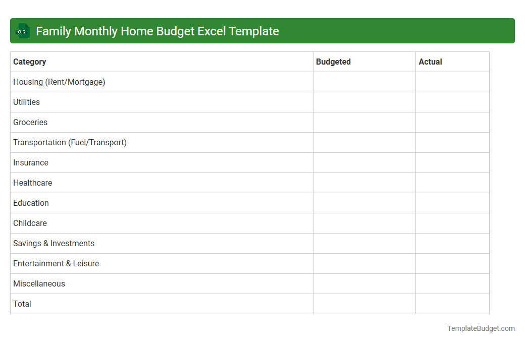 Family Monthly Home Budget Excel Template