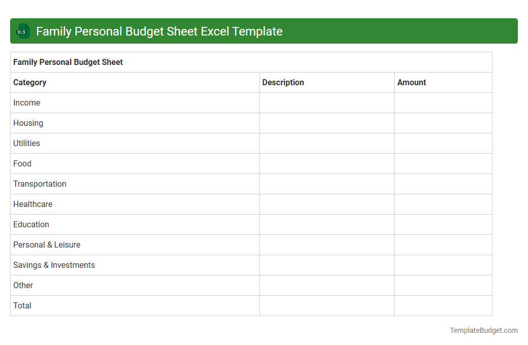 Family Personal Budget Sheet Excel Template