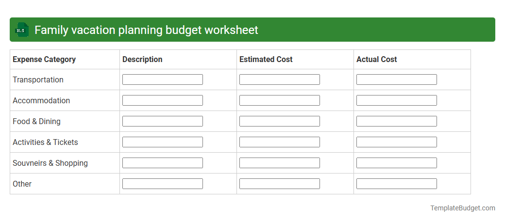 Family vacation planning budget worksheet