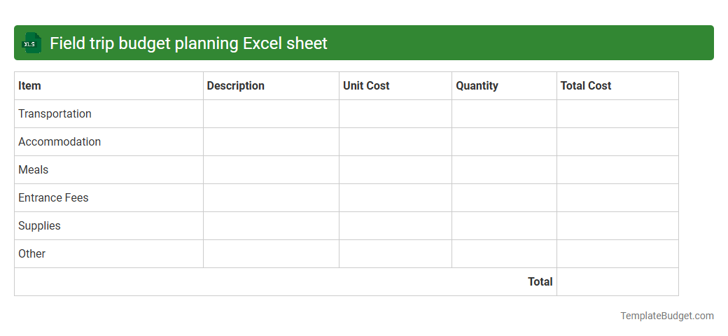Field trip budget planning Excel sheet