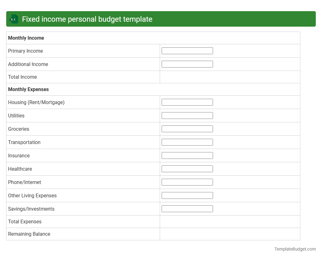 Fixed income personal budget template
