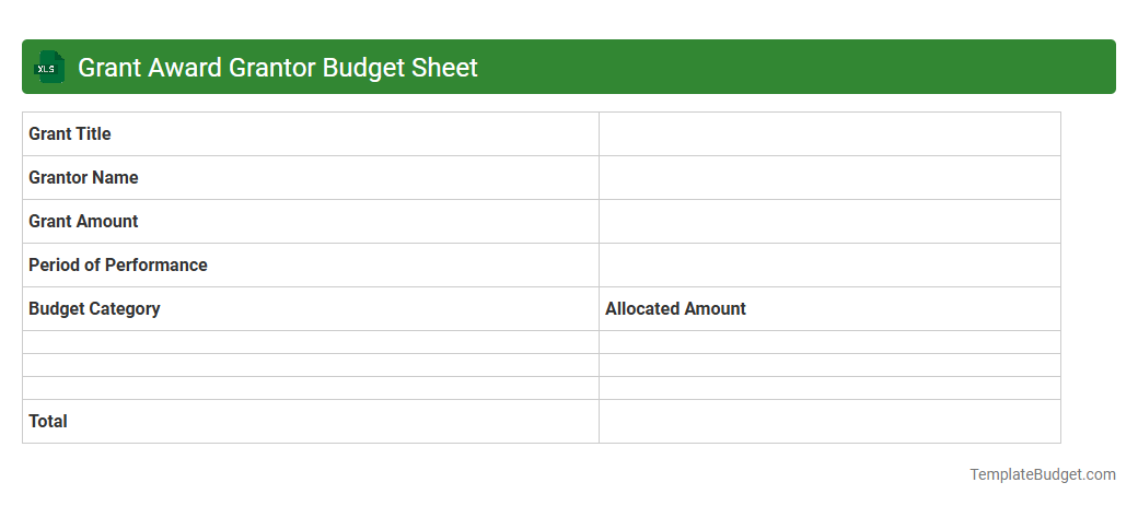 Grant Award Grantor Budget Sheet